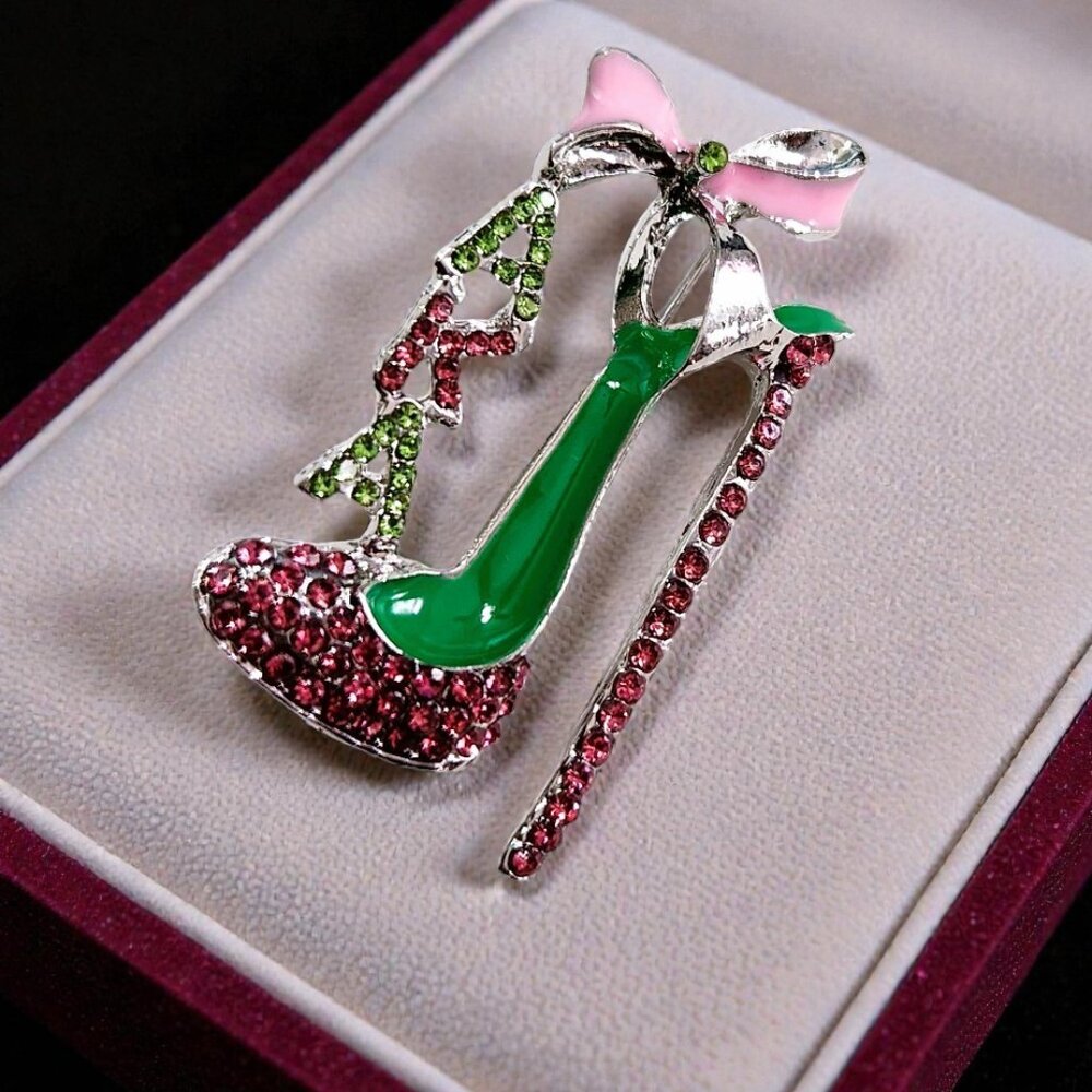 AKA Alpha Kappa Alpha Brooch Pin Shoe Heel Pink and Green‎